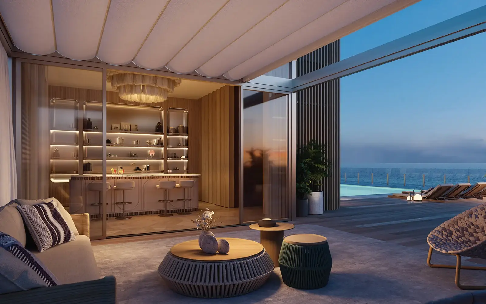 Ocean House Surfside cocktail room rendering for resident gatherings