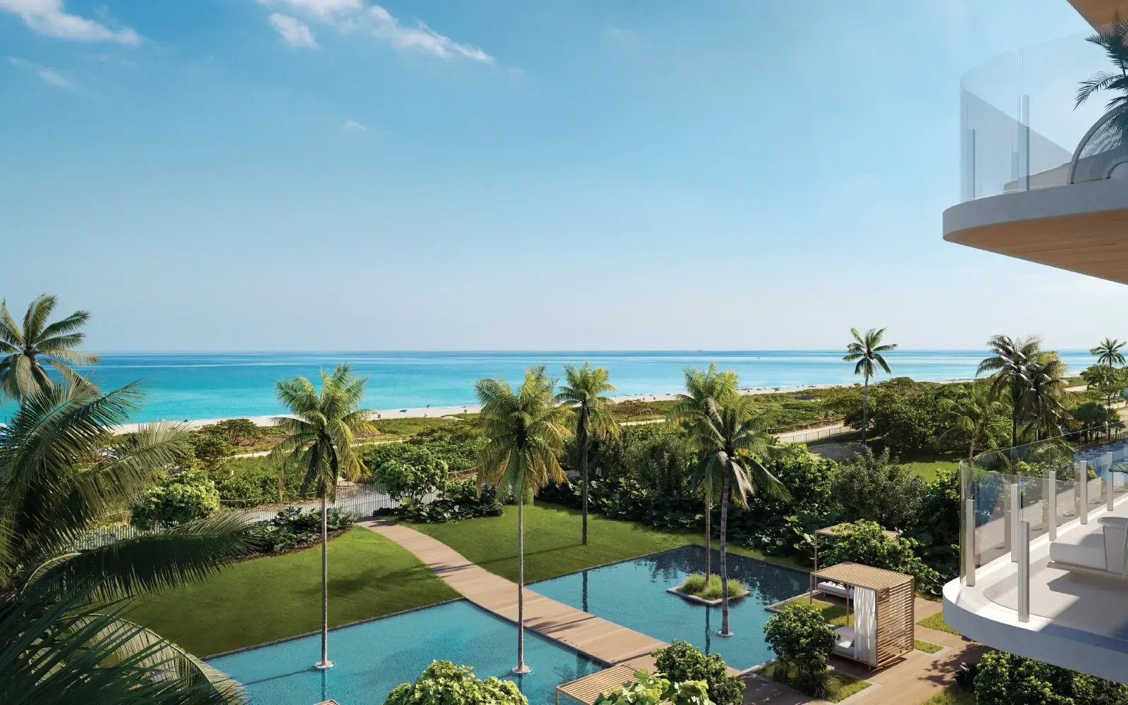 Ocean House Surfside landscaped garden and direct beach-access rendering