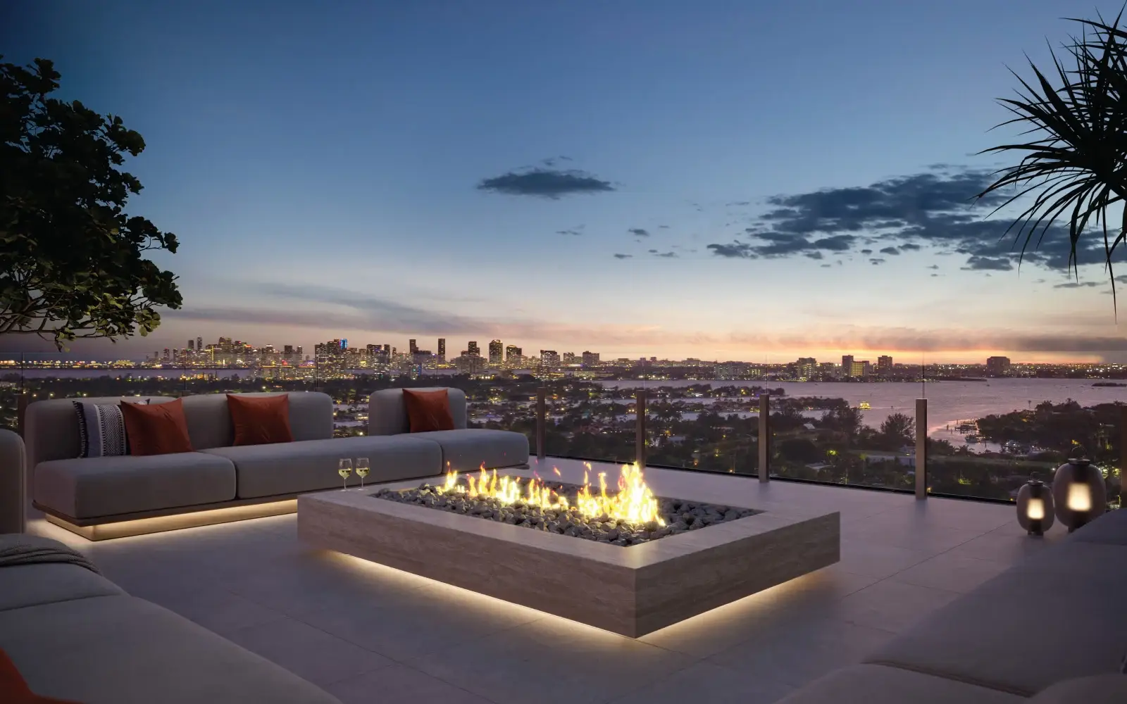 Ocean House Surfside rooftop outdoor lounge rendering at dusk