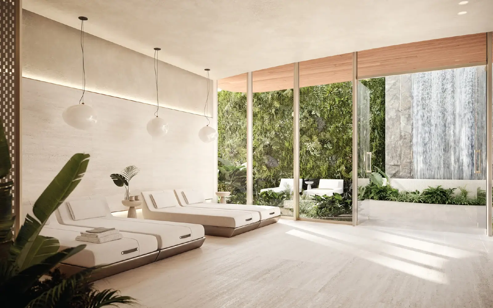 Ocean House Surfside spa rendering with treatment and relaxation spaces