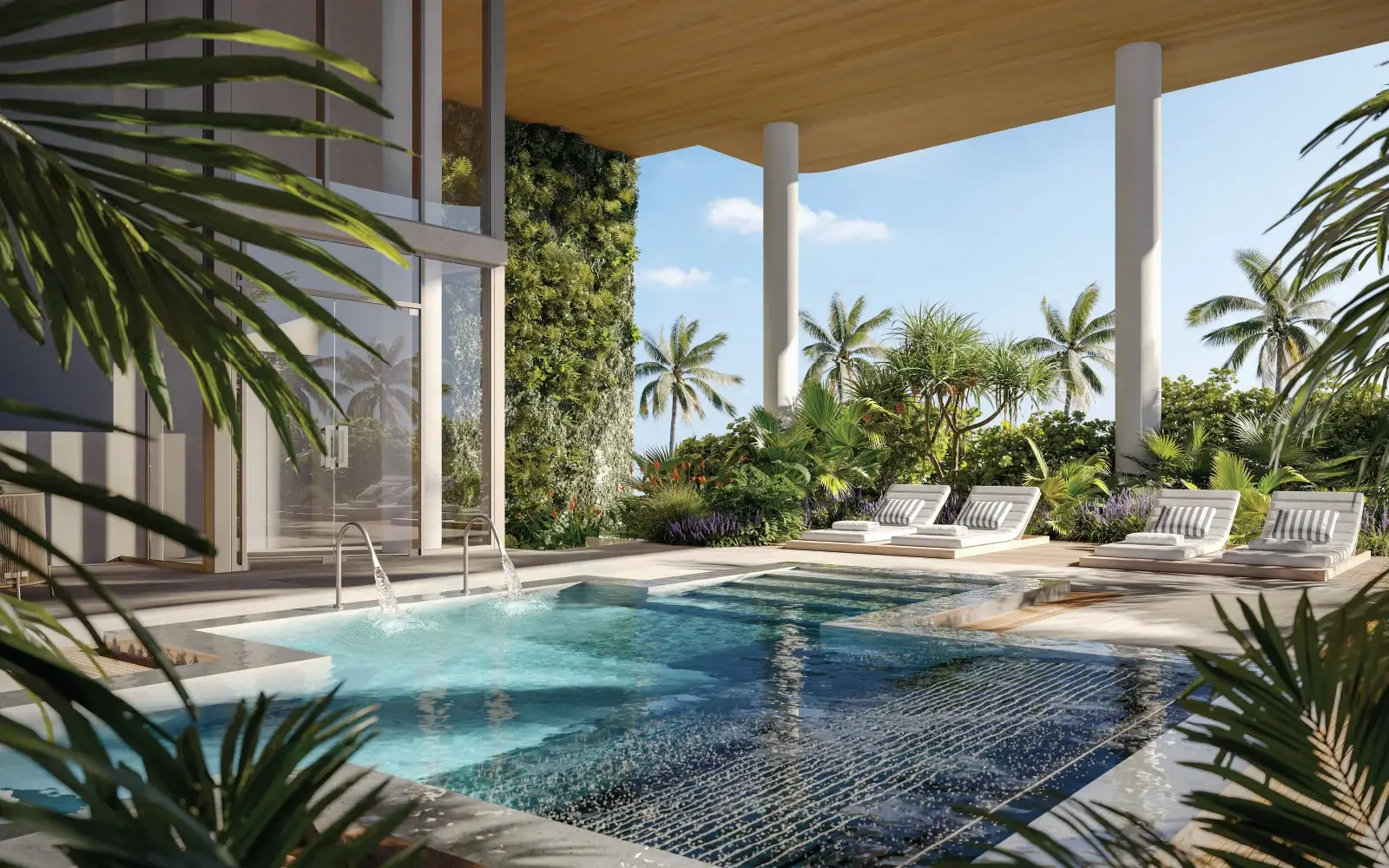 Ocean House Surfside vitality pool rendering within landscaped gardens